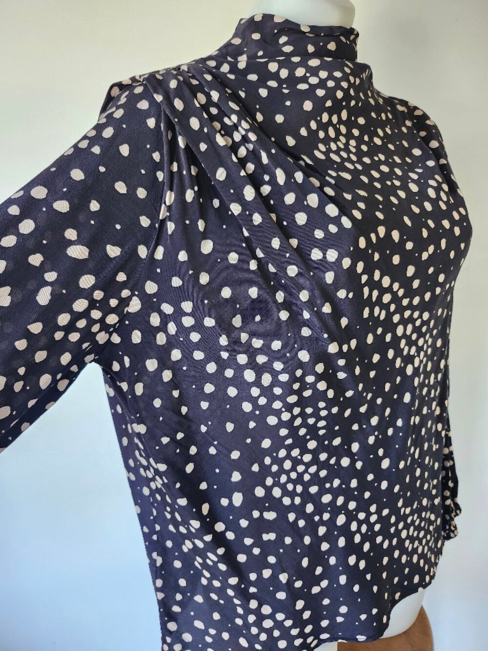 BA&SH Blouse Black and Cream White w/ Ruched Shoulder and Cuffs